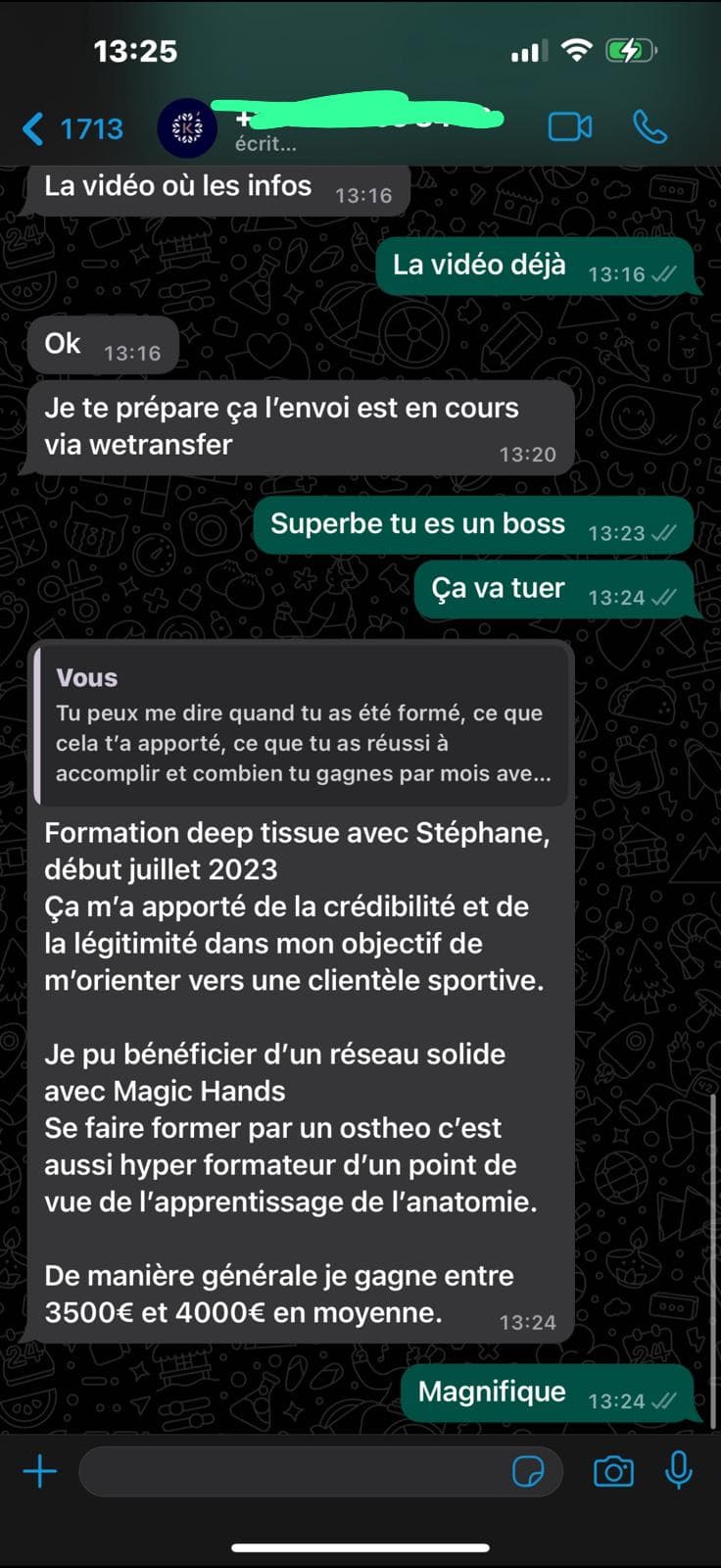 Témoignage WhatsApp client