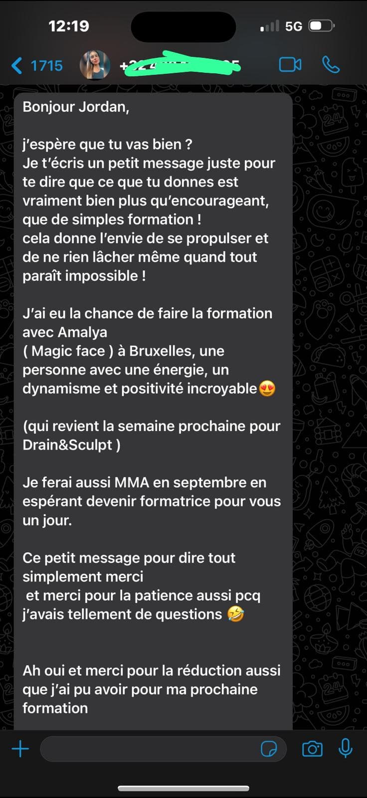 Témoignage WhatsApp client